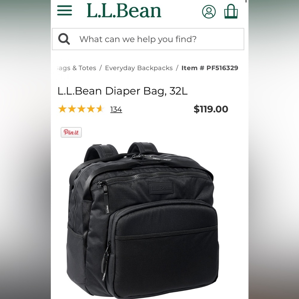 L.L. Bean diaper bag black